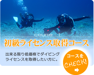 【course:1】初級ライセンス取得コース～出来る限り低価格でライセンスを取得したい方に。～コースをCHECK！